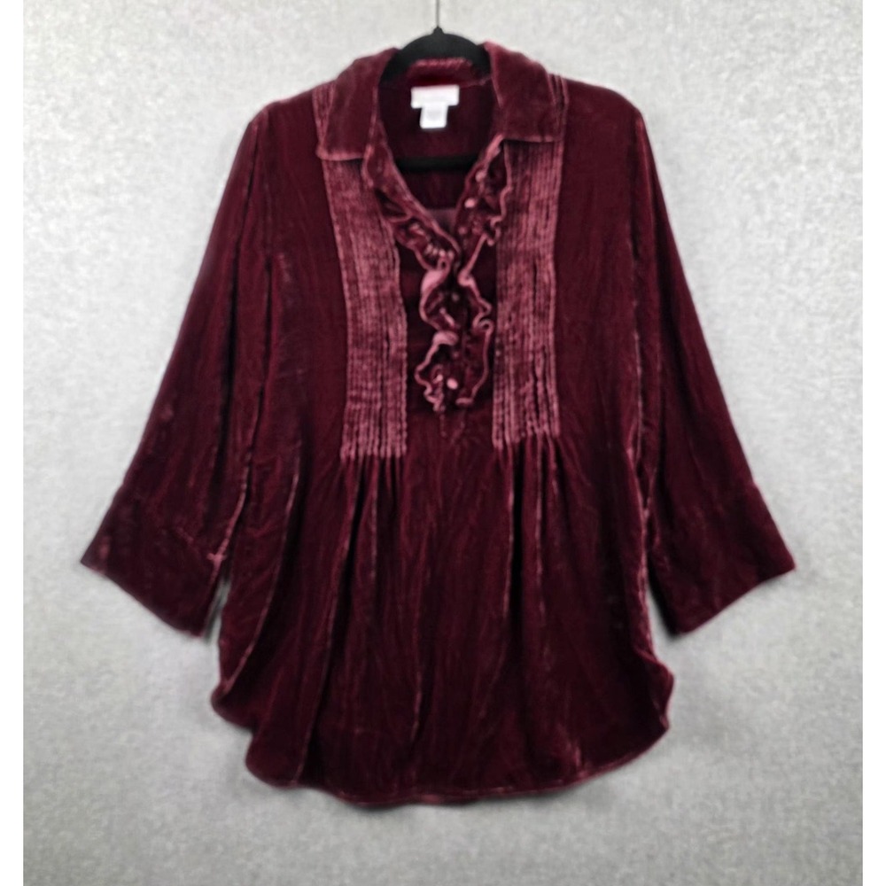 Soft Surroundings Top Womens M Burgundy Velvet Verona Steampunk Whimsigoth Tunic